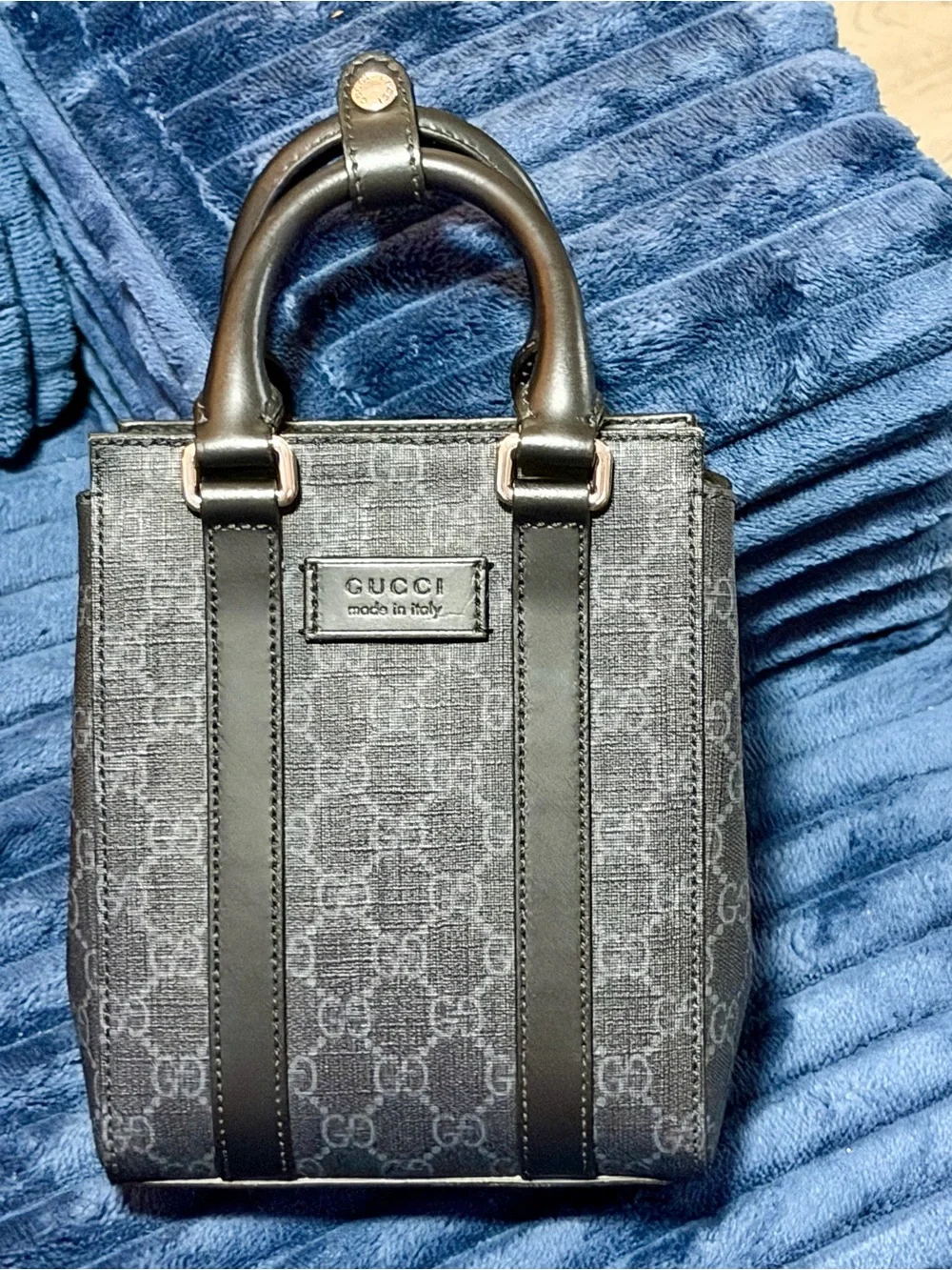 Authentic Gucci Black GG Supreme Monogram Web Mini Tote Bag Crossbody
